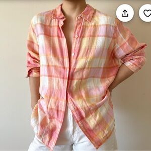Cherokee Women’s Pink Plaid Button Down Shirt Lightweight Linen L